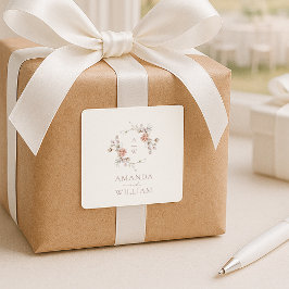 Quadrado Adesivo de Noivado com Monograma Floral Blush