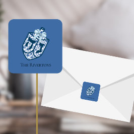 Quadrado Adesivo de Nome Chinês Dreidel Azul Gostoso