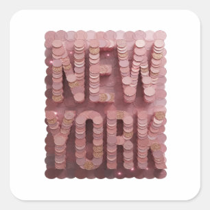 Quadrado Adesivo de Nova York Rosa Alegre Design Novo