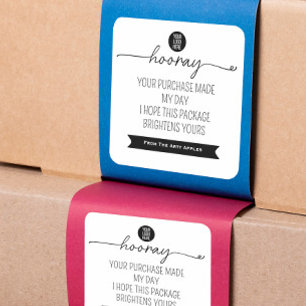 Quadrado Adesivo de Obrigado Hooray – Branding para Pequena