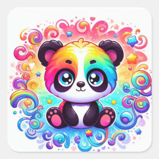 Quadrado Adesivo de panda arco-íris feliz