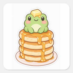 Quadrado Adesivo de Panqueca de Sapo Kawaii Sapo Verde Fo