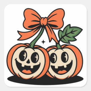 Quadrado Adesivo de Par de Abóboras de Halloween Fofo