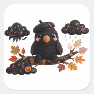 Quadrado Adesivo de Pássaro de Halloween — Visual feito à m