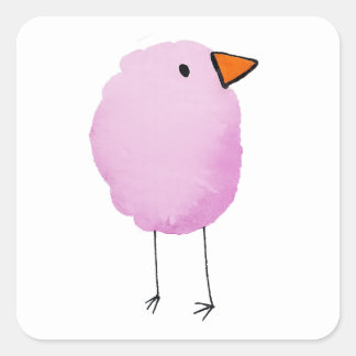Quadrado Adesivo de Pássaro Rosa em Aquarela Fofa