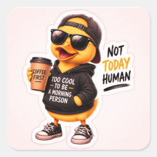 Quadrado Adesivo de Pato de Café Engraçado | Pato de Desenh