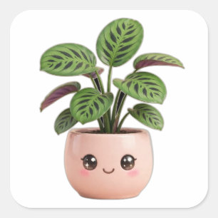 Quadrado Adesivo de Planta de Oração Kawaii para Interiores