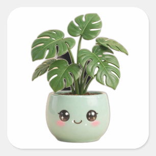 Quadrado Adesivo de Planta Interna Monstera Kawaii