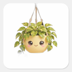Quadrado Adesivo de Planta Interna Pothos Kawaii