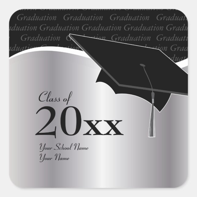 Quadrado Adesivo de prata personalizável e graduação em pre (Frente)