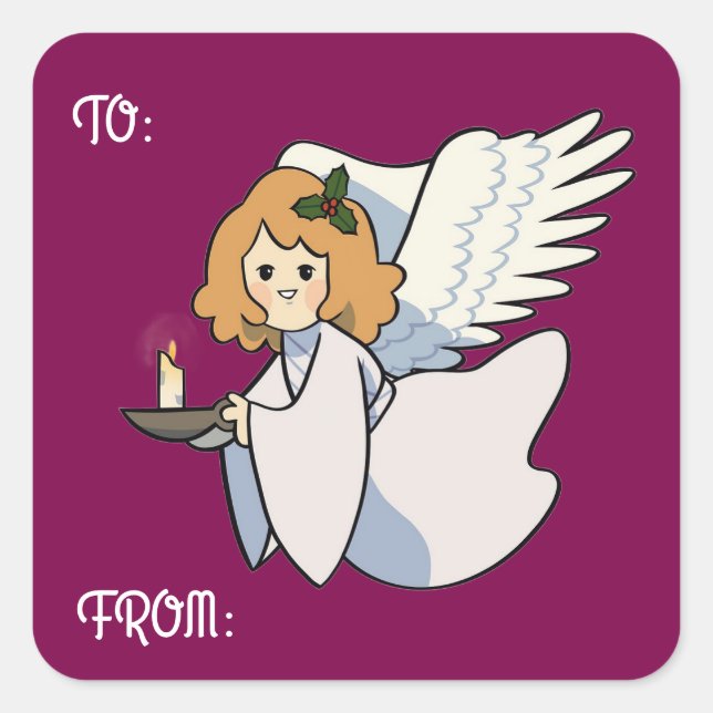 Quadrado Adesivo de presente Anjo com Vela (Frente)
