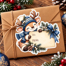 Adesivo de presente de Natal com cervo bebê em aqu