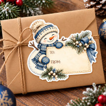 Adesivo de Presente de Natal em Aquarela Vintage H