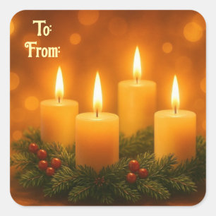 Quadrado Adesivo de Presente de Natal Velas Lindas