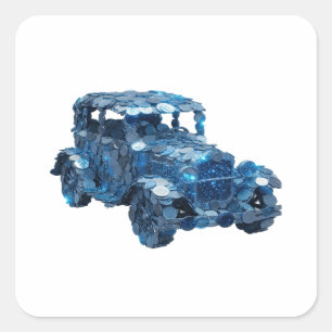 Quadrado Adesivo de presente do CARRO MOEDA AZUL Prata Assi
