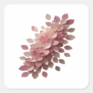Quadrado Adesivo de presente FOLHAS ROSADAS de prata vibran