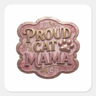 Quadrado Adesivo de presente PROUD CAT MAMA Dourado Elegant