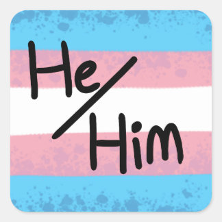 Quadrado Adesivo de pronome transgender ele/dele