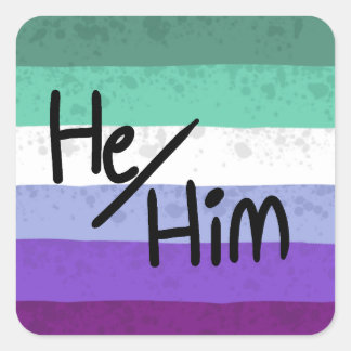 Quadrado adesivo de pronomes mlm gay ele/dele