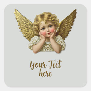 Quadrado Adesivo de recorte - Anjo vintage com as mãos na c