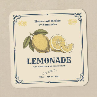 Quadrado Adesivo de Rótulo de Limonada Vintage
