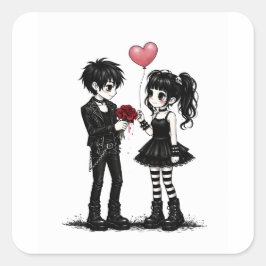 Quadrado Adesivo de São Valentão Gótico de Romance Sombrio