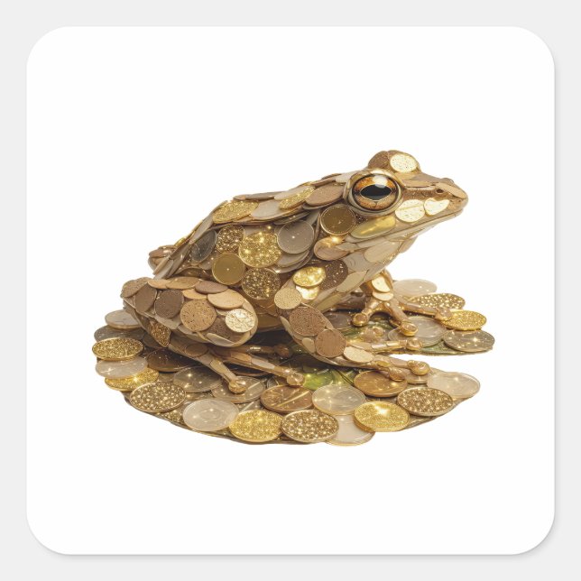 Quadrado Adesivo de Sapo com Dinheiro em Prata Alegre Desig (Frente)