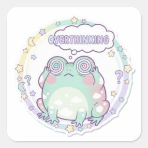 Quadrado Adesivo de Sapo Pensativo Cute Sapo Estressado Mem