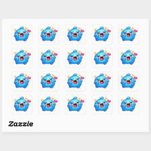 Quadrado Adesivo de Slime Azul Triste Kawaii Choroso com Co