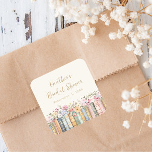 Quadrado Adesivo de Tema de Livro para Chá de Noiva