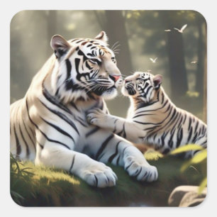 Quadrado Adesivo de Tigre Branco Suave – Minimalista e Eleg