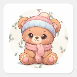 Quadrado Adesivo de Urso de Pelúcia Fofo Kawaii