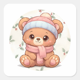 Quadrado Adesivo de Urso de Pelúcia Fofo Kawaii
