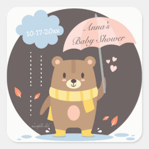 Quadrado Adesivo de Urso de Pelúcia para Chás de Bebê