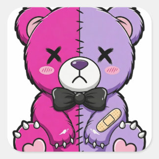 Quadrado Adesivo de Urso Pastel Goth Fofo e Sinistro