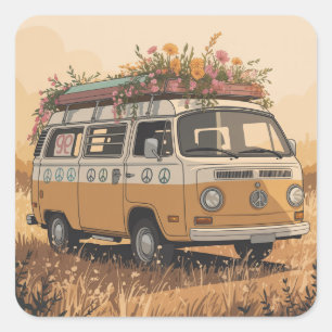 Quadrado Adesivo de Van Camper Retro –