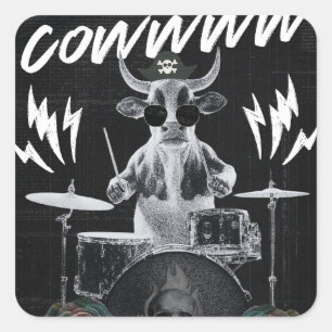 Quadrado Adesivo de Vaqueiro Baterista Rock Gótico Grunge