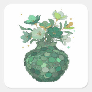 Quadrado Adesivo de vaso floral verde fresco design