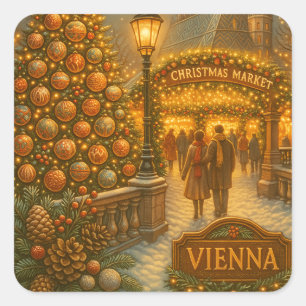 Quadrado Adesivo de Viagem Vintage do Mercado de Natal de V