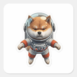 Quadrado Adesivo de Vinil Cão Espacial Astronauta Shiba Inu