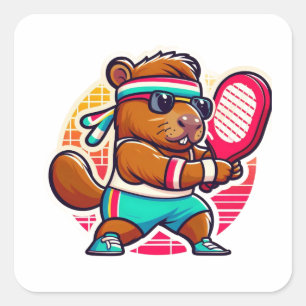 Quadrado Adesivo de Vinil Capivara Jogadora de Pickleball -