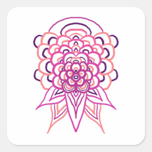 Quadrado Adesivo de Vinil Mandala Floral Rosa Boho Estéti