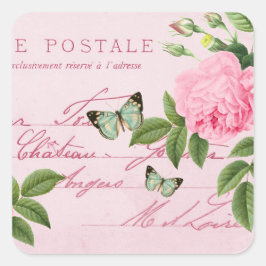 Quadrado Adesivo de vintagem floral com rosa rosa
