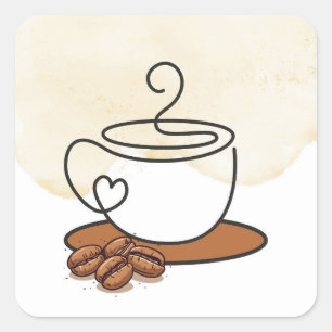 Quadrado Adesivo de Xícara de Café