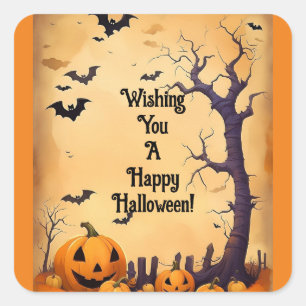 Quadrado Adesivo Desejando Um Feliz Halloween