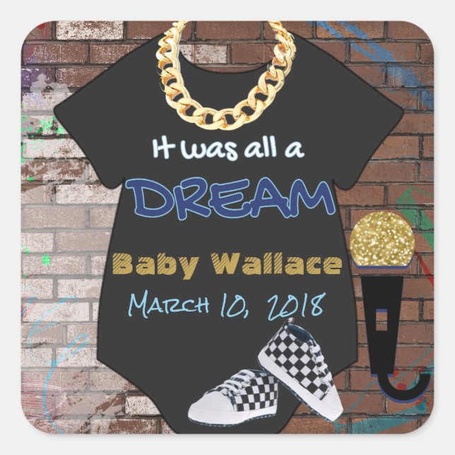 Quadrado Adesivo do Chá de fraldas Hip Hop BOY dos anos 90 (Frente)