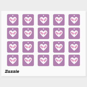 Quadrado Adesivo do Dia dos Namorados Coração XOXO Roxo