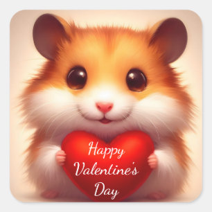 Quadrado Adesivo do Dia dos Namorados do Hamster Feliz