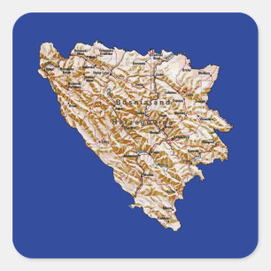 Quadrado Adesivo do Mapa da Bósnia-Herzegovina