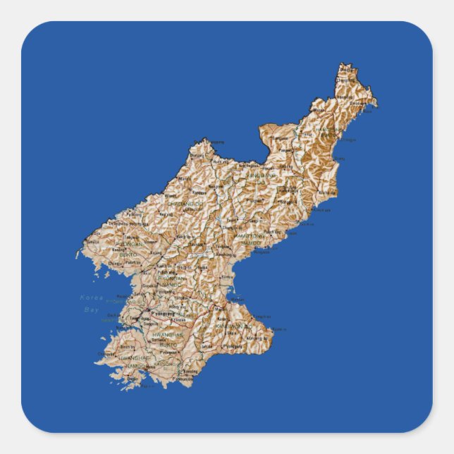 Quadrado Adesivo do Mapa da Coreia do Norte (Frente)